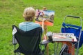 Artist Painting Sharp Top Mountain and Abbott Lake